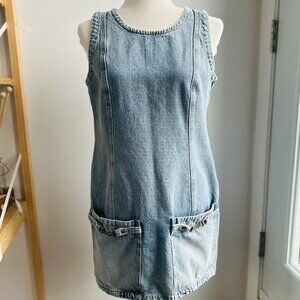 Heartloom Light Wash Rigid Denim Mini Shift Ginny Dress w/ Patch Pockets – US M